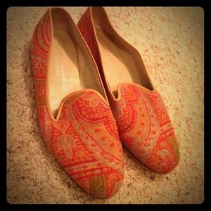 Stubbs and Wootton Orange and red paisley flats