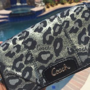 Coach gray cheetah clutch