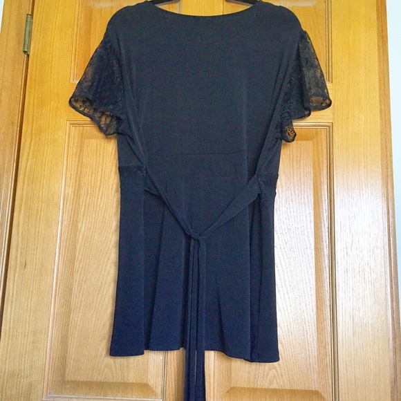 SOLD - Black Lace Empire Top with Tie Plus Size - Picture 2 of 3