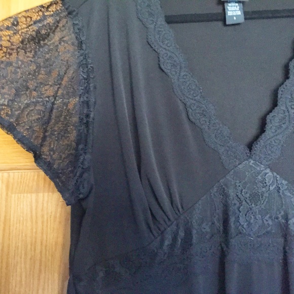 SOLD - Black Lace Empire Top with Tie Plus Size - Picture 3 of 3