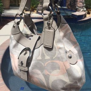 Coach pink and gray medium sized hobo bag