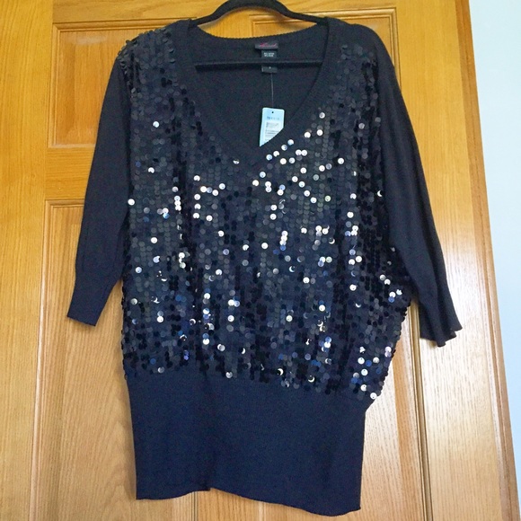 Sequined Plus Size Sweater 3/4 Length Sleeve