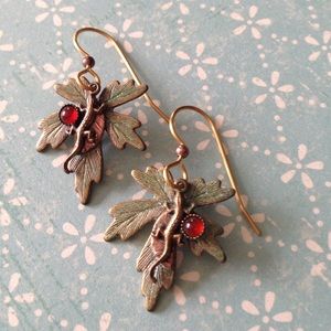 Lizard and leaf earrings