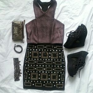 NWT Black Studded Mini Skirt