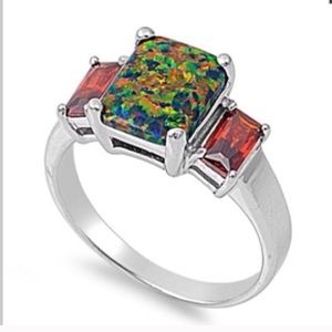 Sterling silver ring with Fire Opal and Garnet