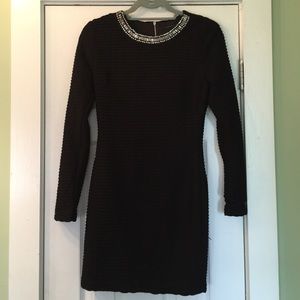 Black jewel neck bodycon dress