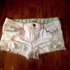 Roxy blue and white striped cutoff shorts