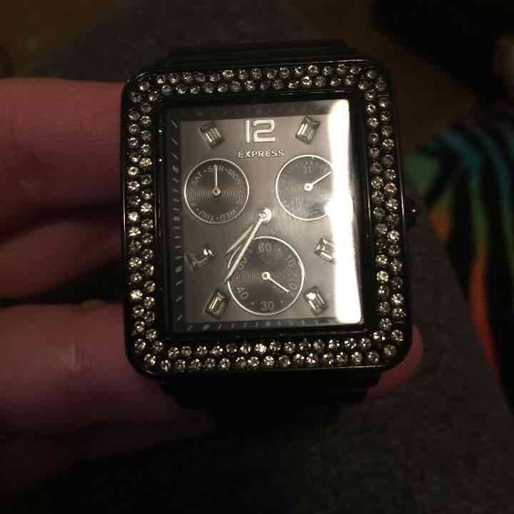 Express watch with black leather wrist bands