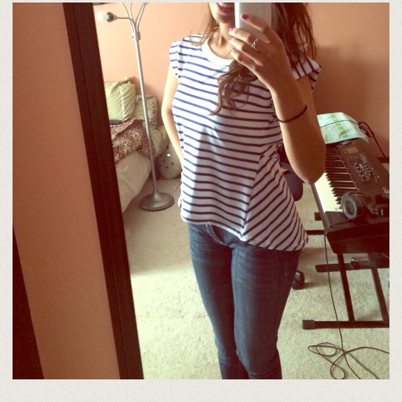 White and blue striped peplum NWT .
