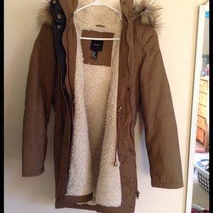 Thick brown winter parka