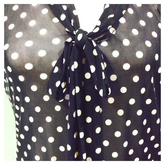 Ember Tops - semi sheer black white polk dot high low top