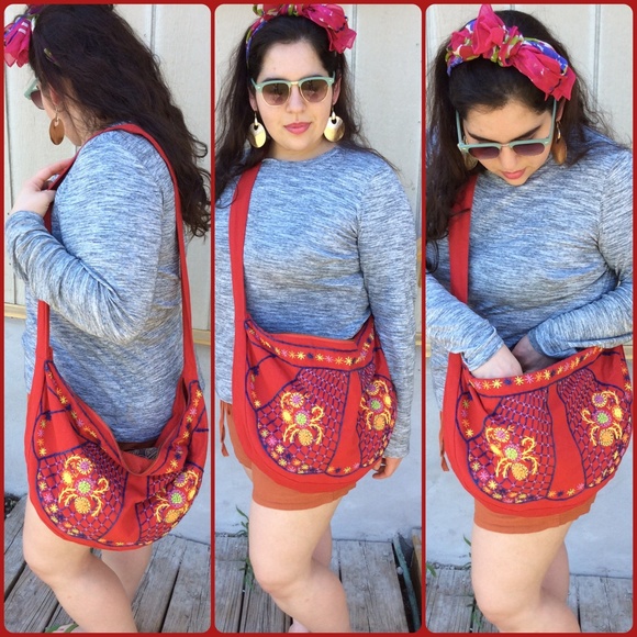 Antik Batik Handbags - Antik Batik Large Red Embroidered Satchel