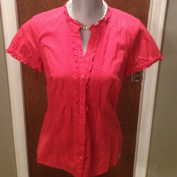 red & white polka dot top