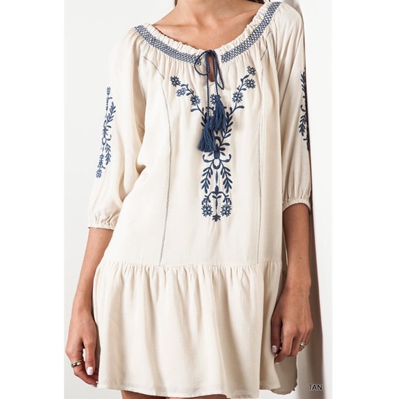 ‼️LAST‼️the MARYN peasant ️BOHO ️DRESS - NATURAL - Picture 3 of 3