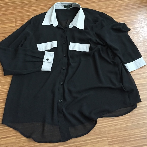 Forever 21 Plus Black Button Down