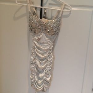 White & Silver Sequin Bra Skintight Dress