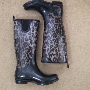 Cheetah print black/brown/white rain boots