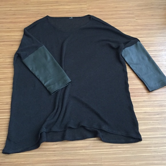 H&M Black sweater w| 3/4 leather panel sleeve