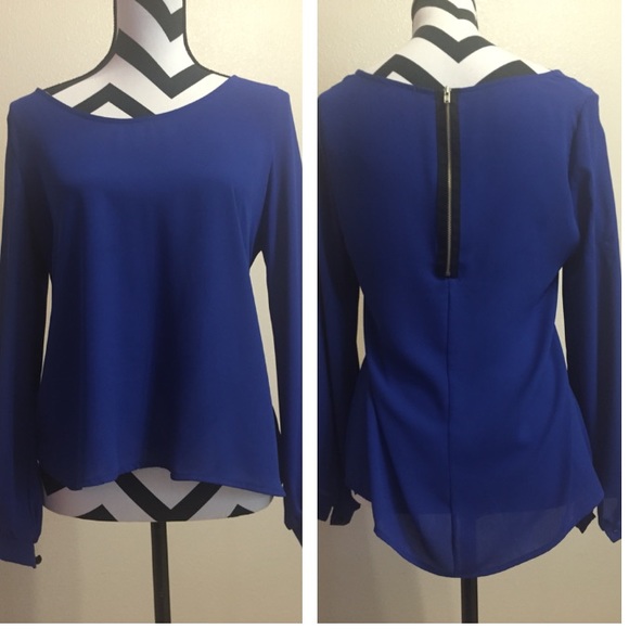 Chiffon royal blue top with golden zipper