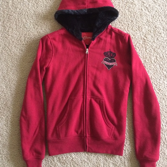 Maroon and black guess zip up