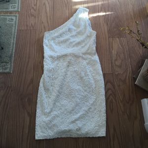Cream one shoulder lace dress