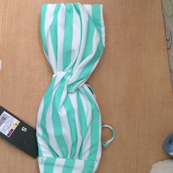 Mint Green & White Striped Bikini Top