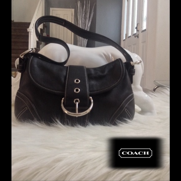 COACH BLACK LEATHER CRESCENT HOBO SOFT PURSE BAG