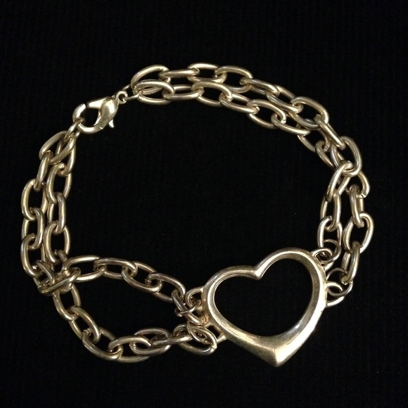 Vintage silver link open heart bracelet