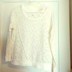 Long sleeved off white lace shirt