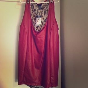 Red leather tank top with chiffon cheetah print