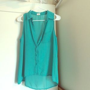 Teal chiffon button up tank top