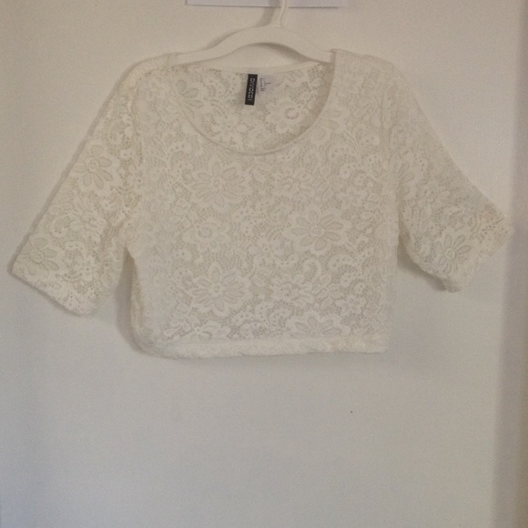 Large White Floral Lace Crop Top- Teen's H&M EUC