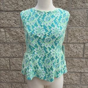 Aqua and Lace Peplum Top