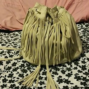 Aeropostale beige cloth like fringed side bag