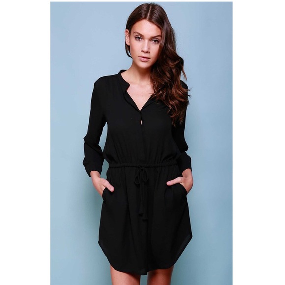 BLACK SMALL Sheer chiffon long sleeved dress