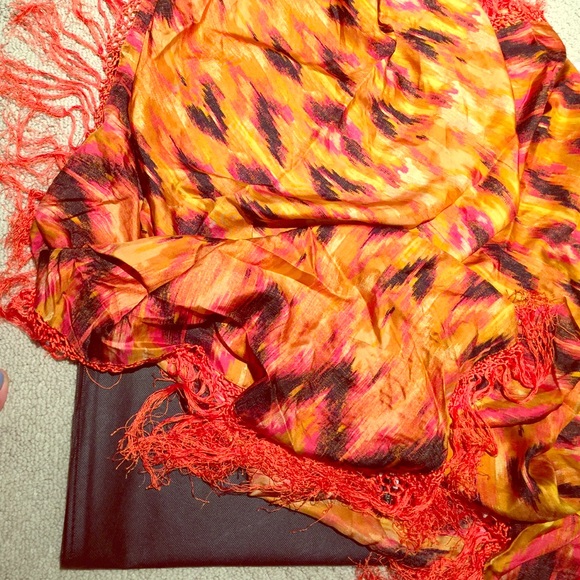 Large silk fringed shawl
