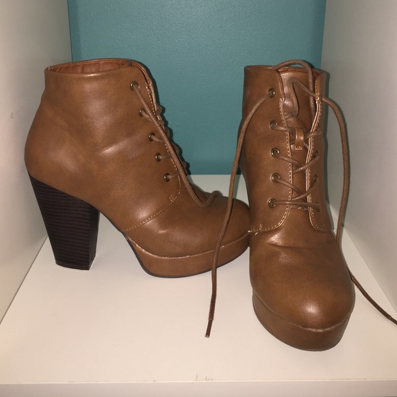 High heel brown tie booties