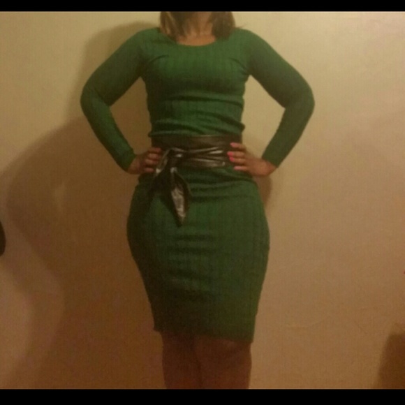 Green knit sweater dress