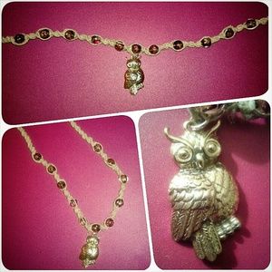 Hemp necklace with gold owl pendant