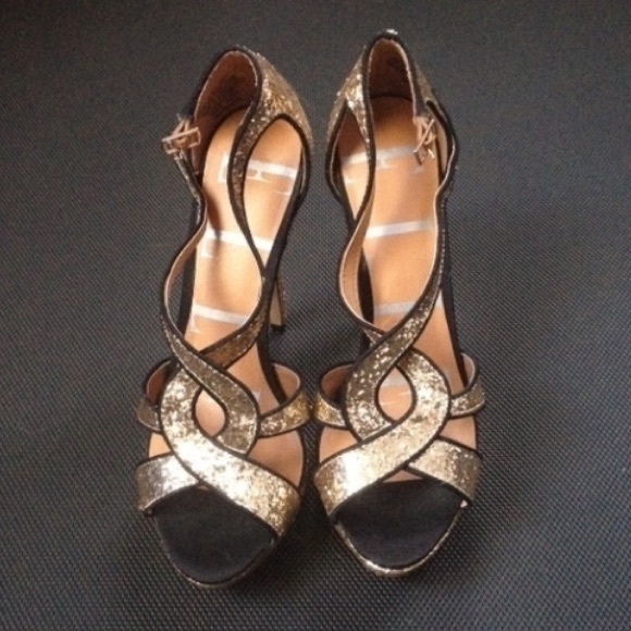 Gold Sparkles with Black Trim Elle Heels