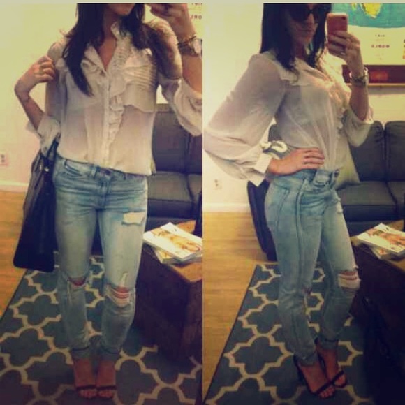 Ivory sheer ruffle LF blouse