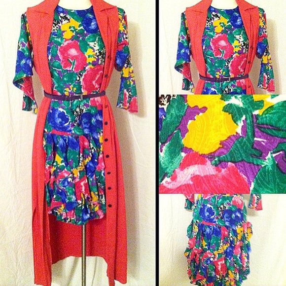 Floral print 3/4 sleeve vintage ruffle skirt dress - Picture 4 of 4