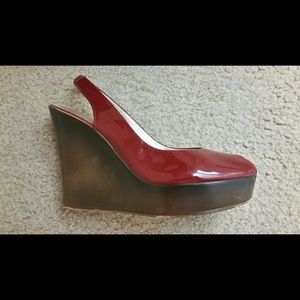 Jessica Simpson red sling back peekaboo toe wedges