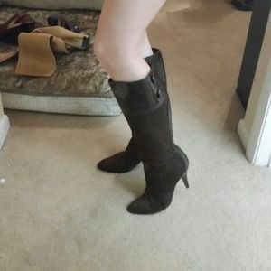 Knee high brown suede boots