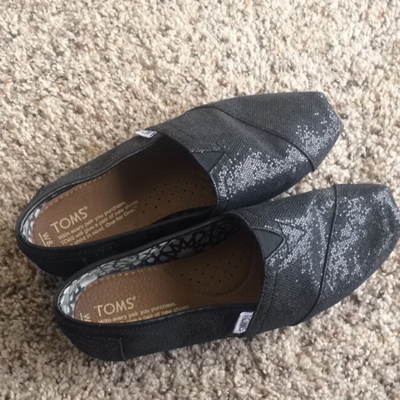 Black Glitter TOMS, Size 6.5