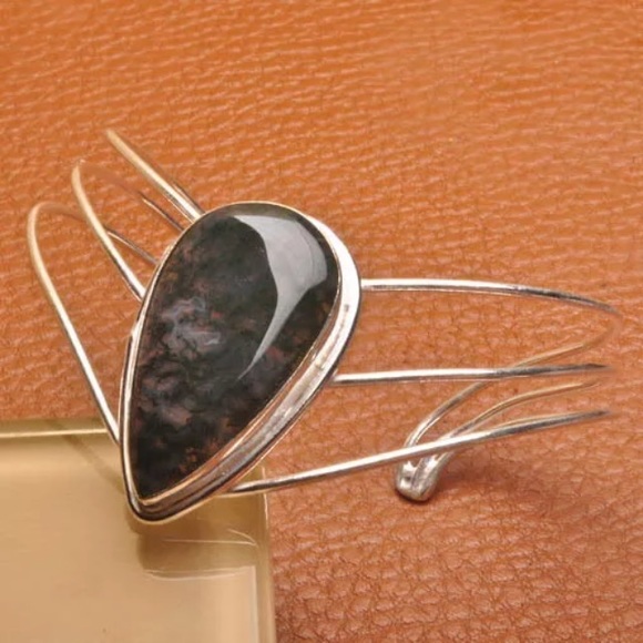 Natural Moss Agate Silver Platted Cuff