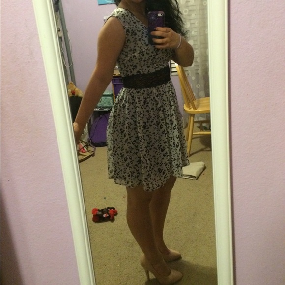 Cream and Black butterfly print dress - Picture 3 of 3