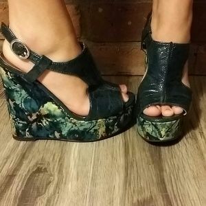 Dark teal platform sandals 6.5