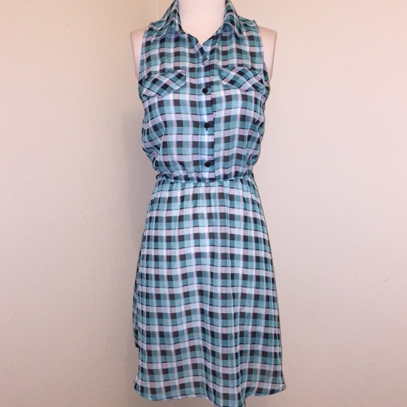 Sheer plaid shirt dress