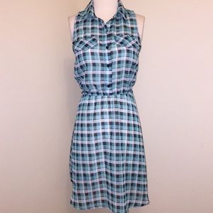 Sheer plaid shirt dress